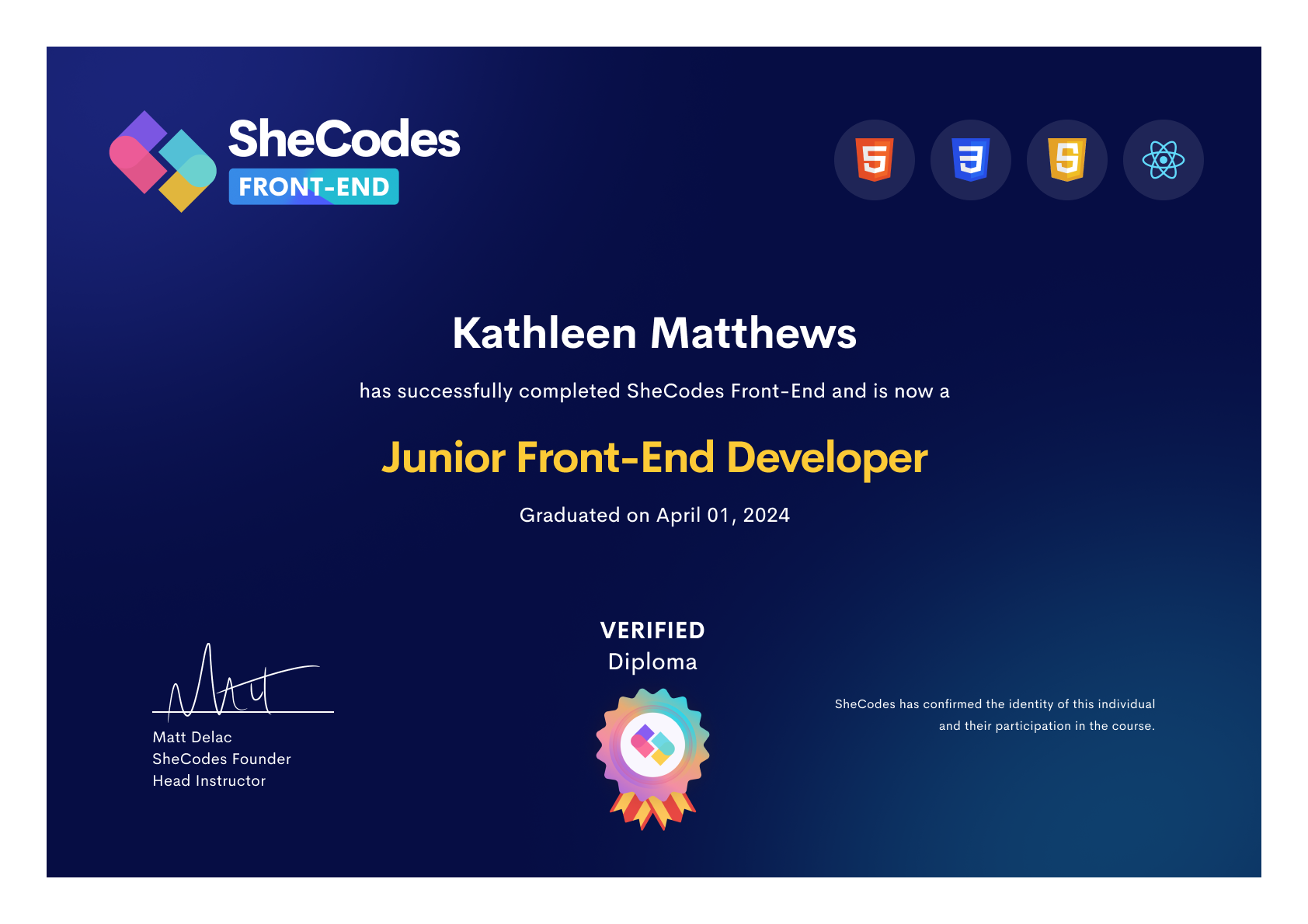 Verified Front-End Diploma