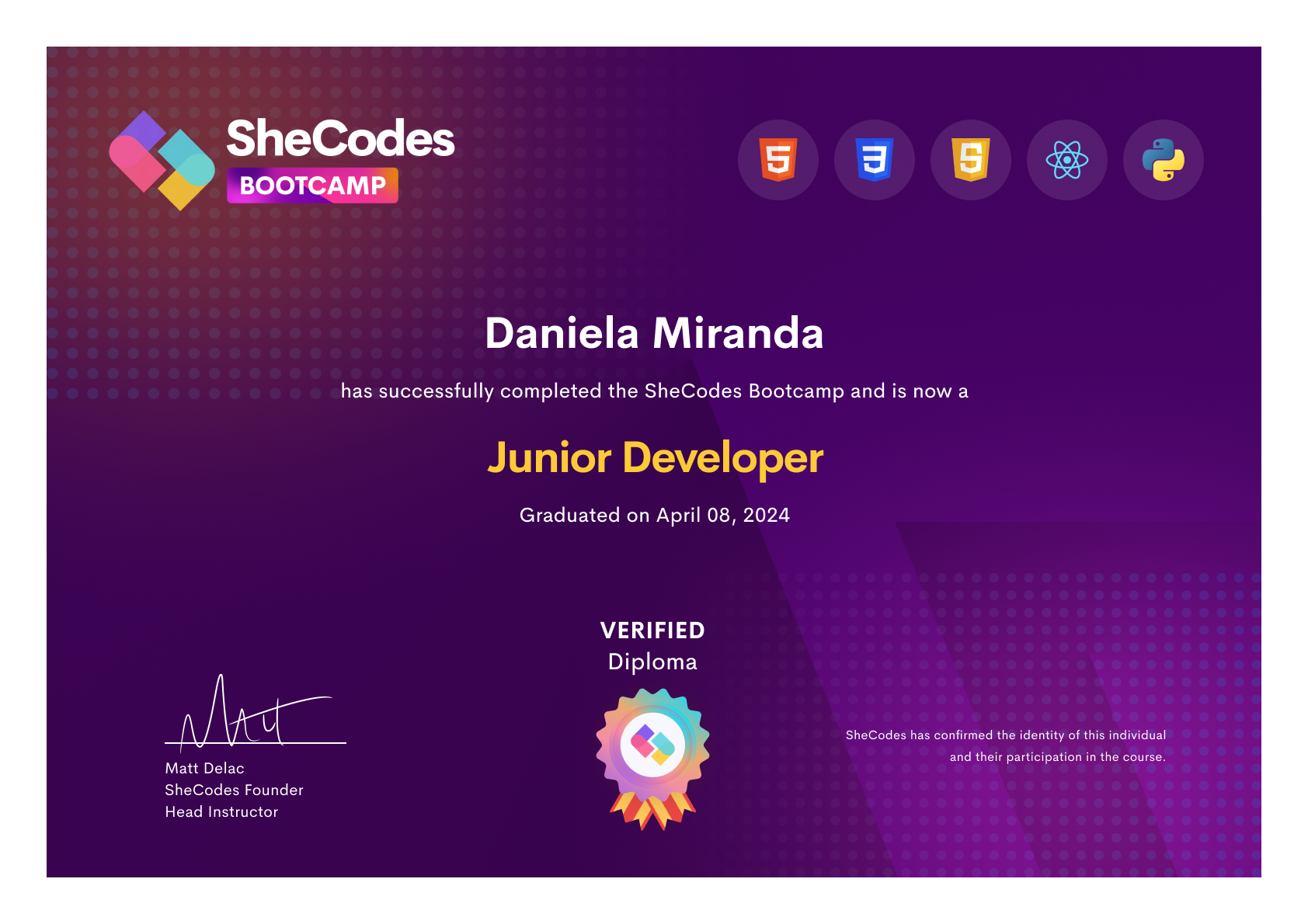 Verified Bootcamp Diploma